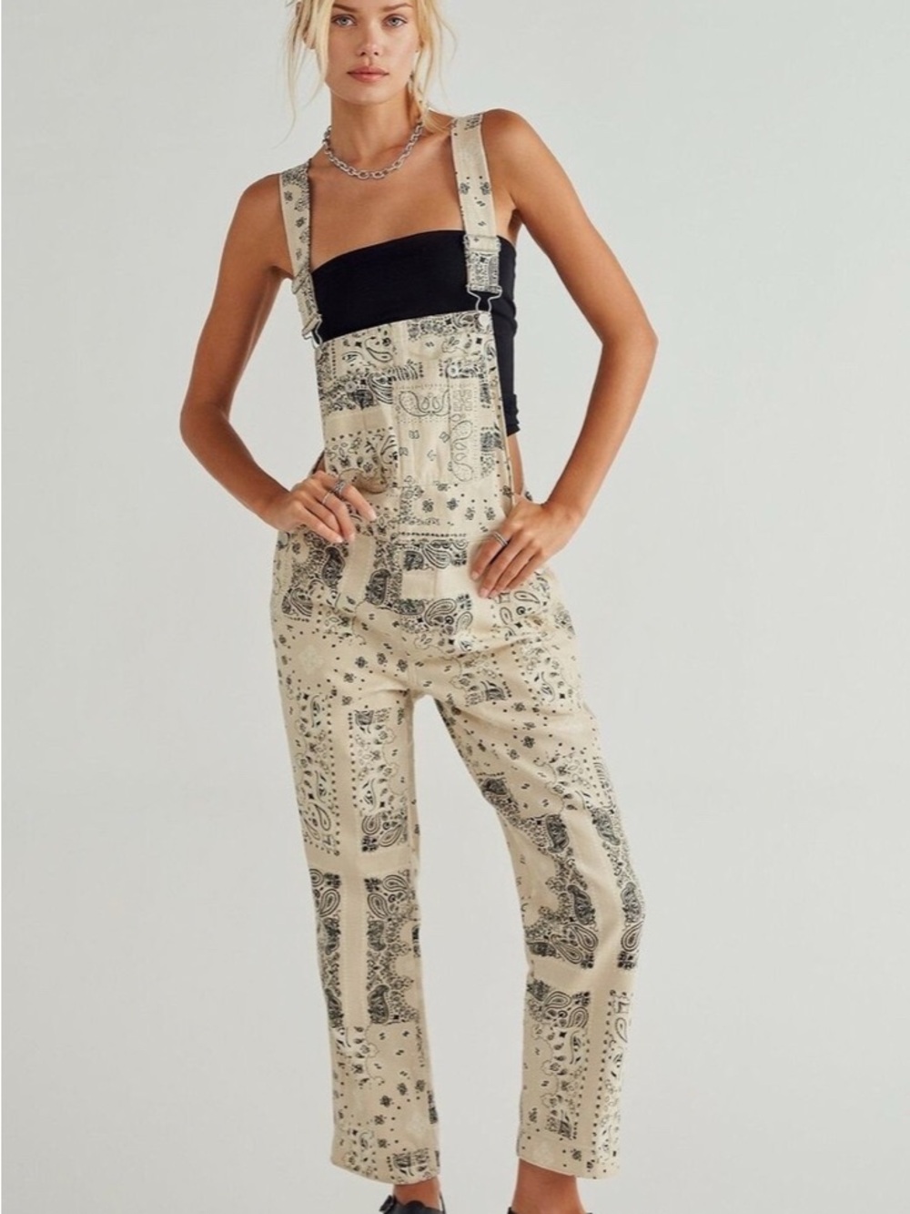 We The Free Denim paisley overalls.  Gently worn, and in great condition.